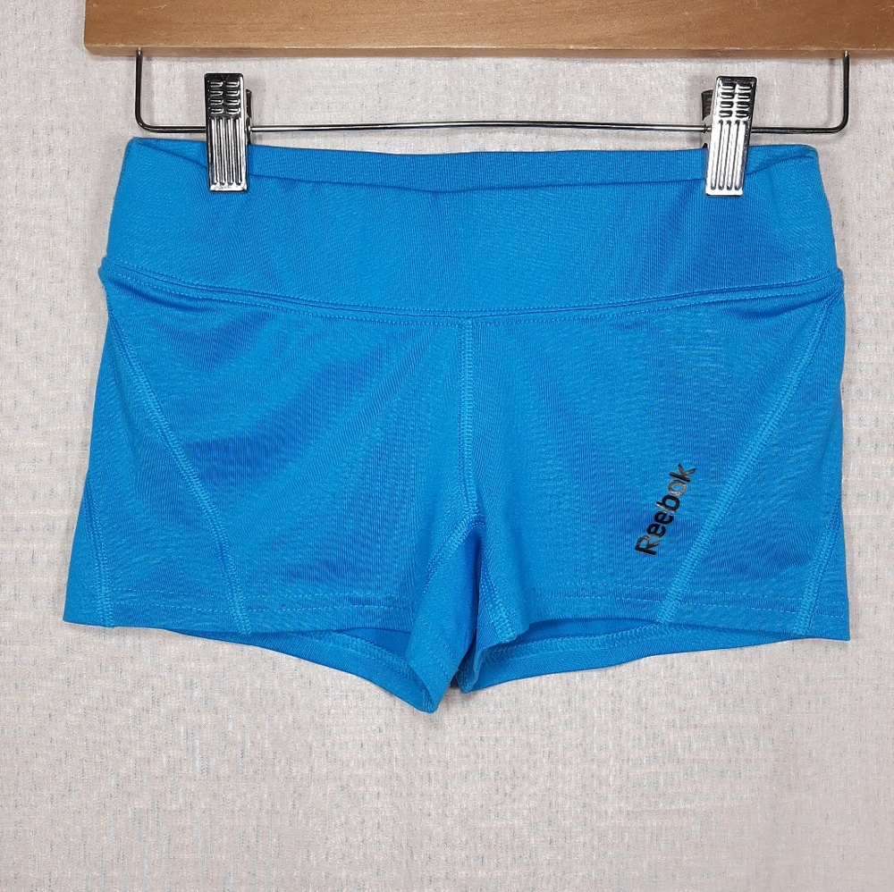 Reebok Play Dry Twisted Turquoise Blue Athletic Workout Shorts Size Extra Small
